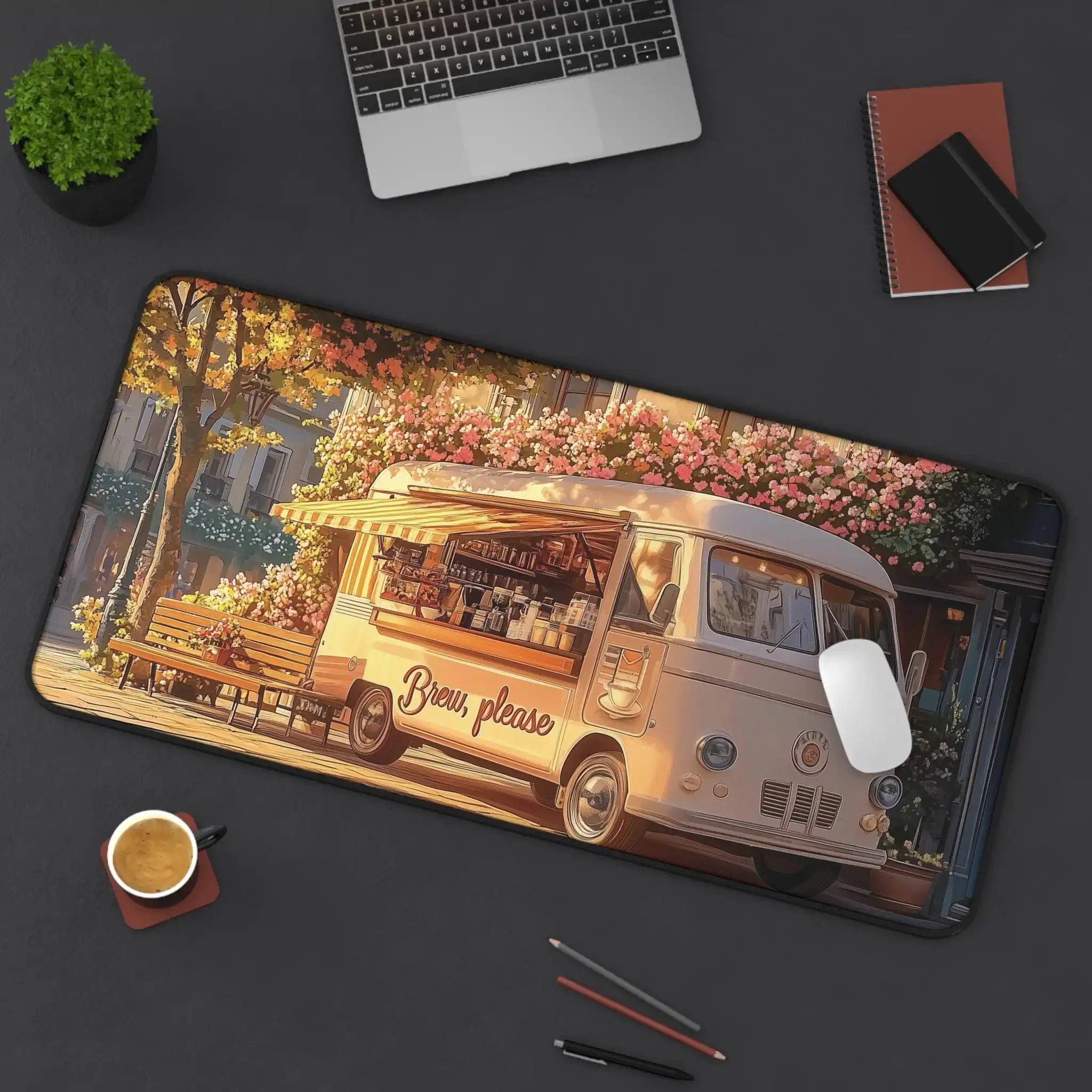 Vintage Coffee Cart Desk Mat, Vintage Style Coffee Cart Mousepad, Coffee Cart Deskmat,vintage Painting Art Mat, Floral Desk Mat