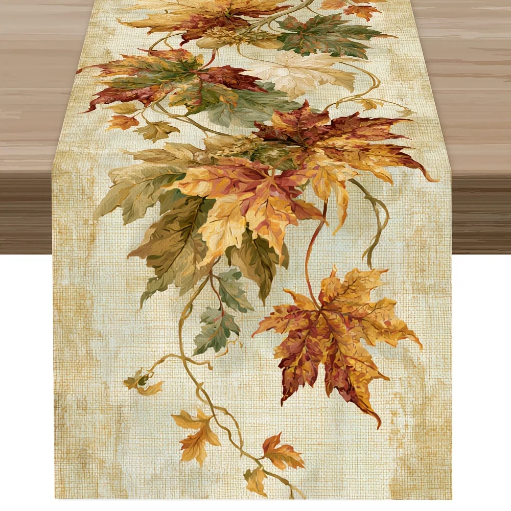Autumn Watercolor Maple Leaf Linen Table Runner Multi Sizes Fall Leaves Print Tablecloth Kitchen Living Room Dining Table Home D