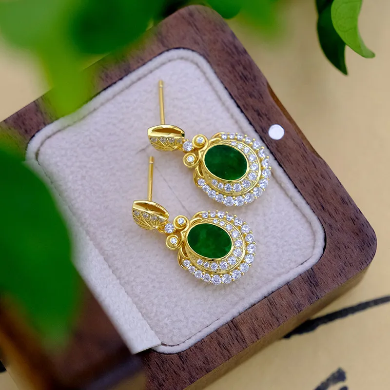 

Серьги из серебра 925 пробы с натуральным зеленым жадеитом, китайские винтажные серьги-подвески с зеленым драгоценным камнем, элегантный ювелирный подарок для женщин