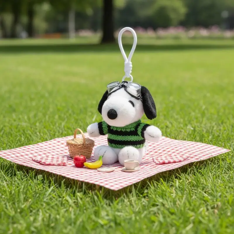Kawaii Snoopy Plush Keychain Striped Sweater Cartoon Stuffed Doll Backpack Pendant Cute Ornament Collectible Gift for Fans
