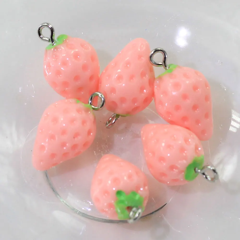 Mini Red Pink Sweet Candy Strawberry Resin Figurine Crafts Flatback Cabochon Hairwear Ornament Jewelry Making Charms