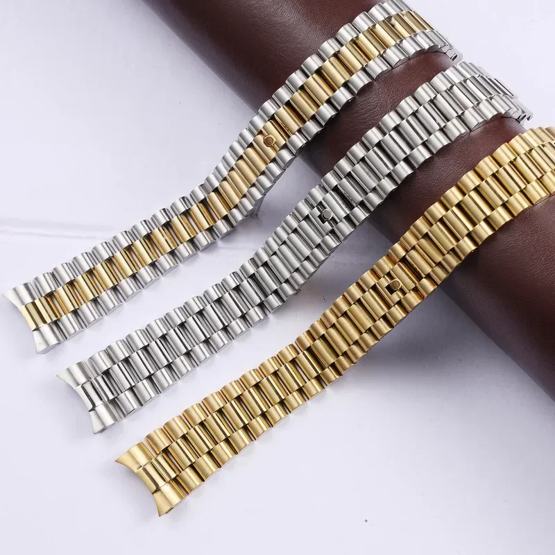 20mm  For Rolex Date Solid Curved End Screw Links Deployment Clasp Stainless Steel Wrist Watch Band Bracelet President Strap