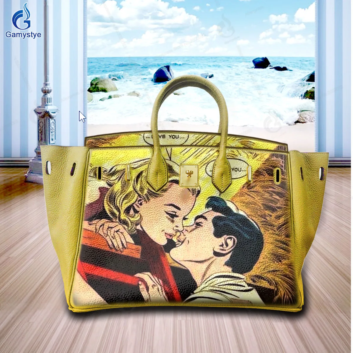 Hand Draw Customize Art A couple gazing affectionately at each other Bags Women Bags Messenger Crossbody Handbags National Style