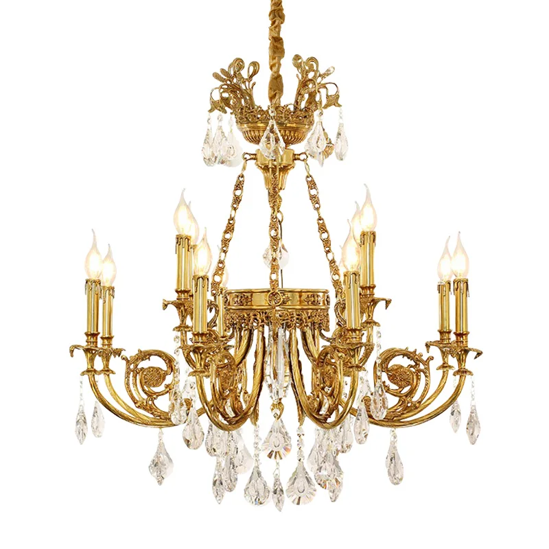 High - End French Crystal Chandelier, Ideal For Living Room, Made Of European Solid Brass, Luxury Classical Pendant For Restaura