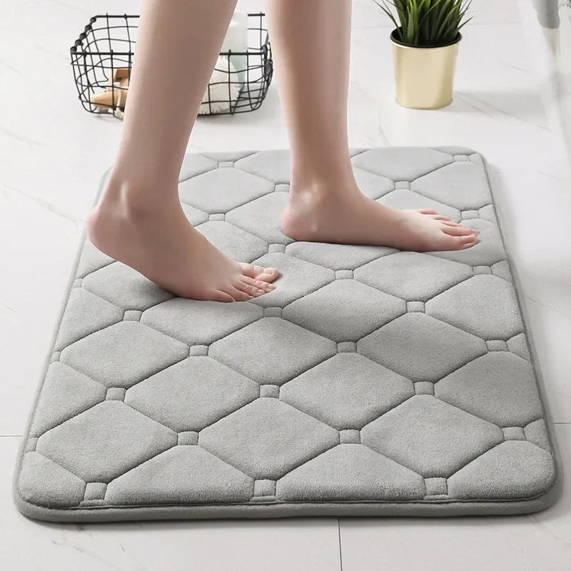 

1PC Memory Foam Bath Mat Super Water Absorption Machine Washable Bathroom Rug Soft Absorbent Quick Dry Bathmat Floor Rugs