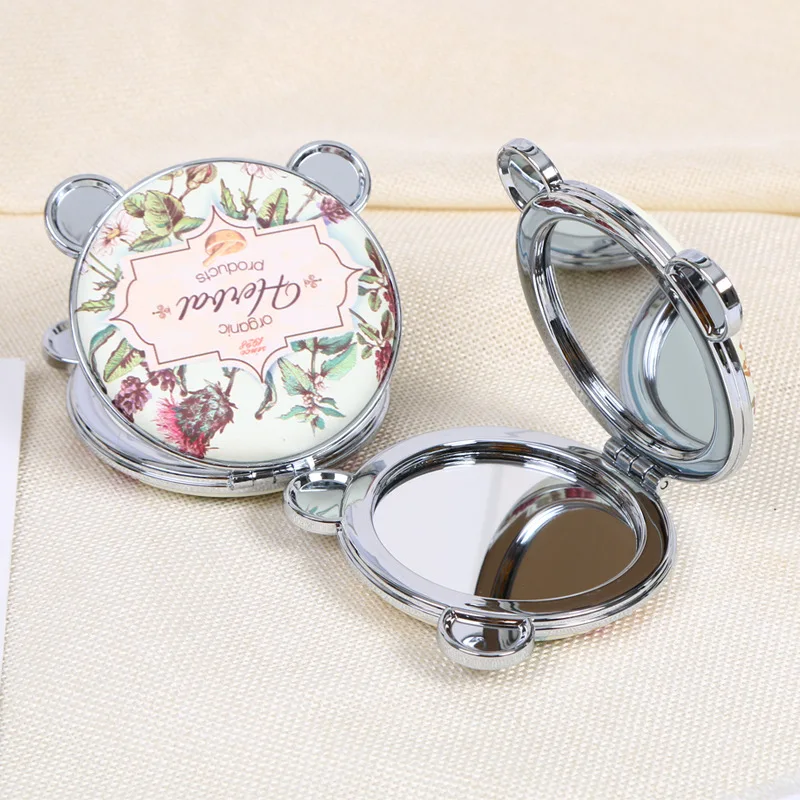 FEN31  Pocket Flower Mirror Makeup Compact Portable Mini Retro Makeup Mirror Panda Female Gifts Double-Sided Folding Cosmetic