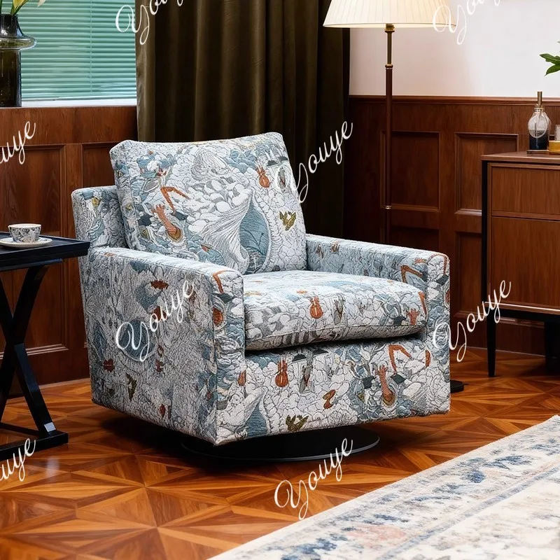 

French antique printing 360% rotating single sofa living room bedroom balcony home sofa leisure chair