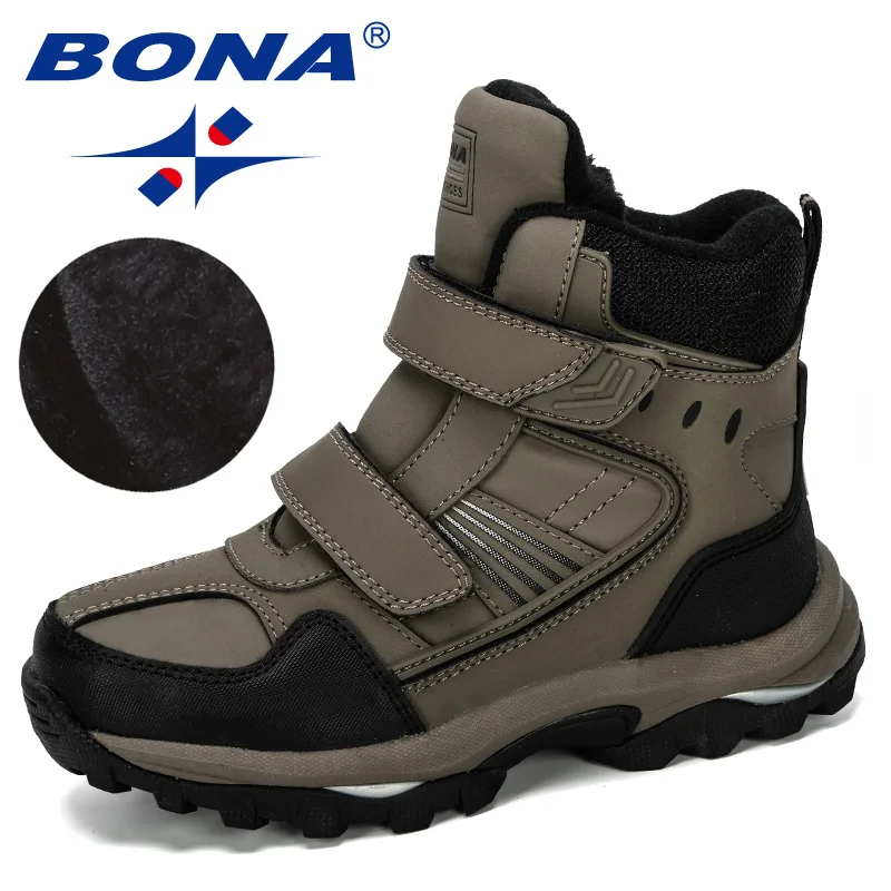 

BONA 2022 New Designer Popular Children Snow Boots Warm Winter Boots Fashion Plush Kids Sneakers Boys Cow Split Boots Trendy