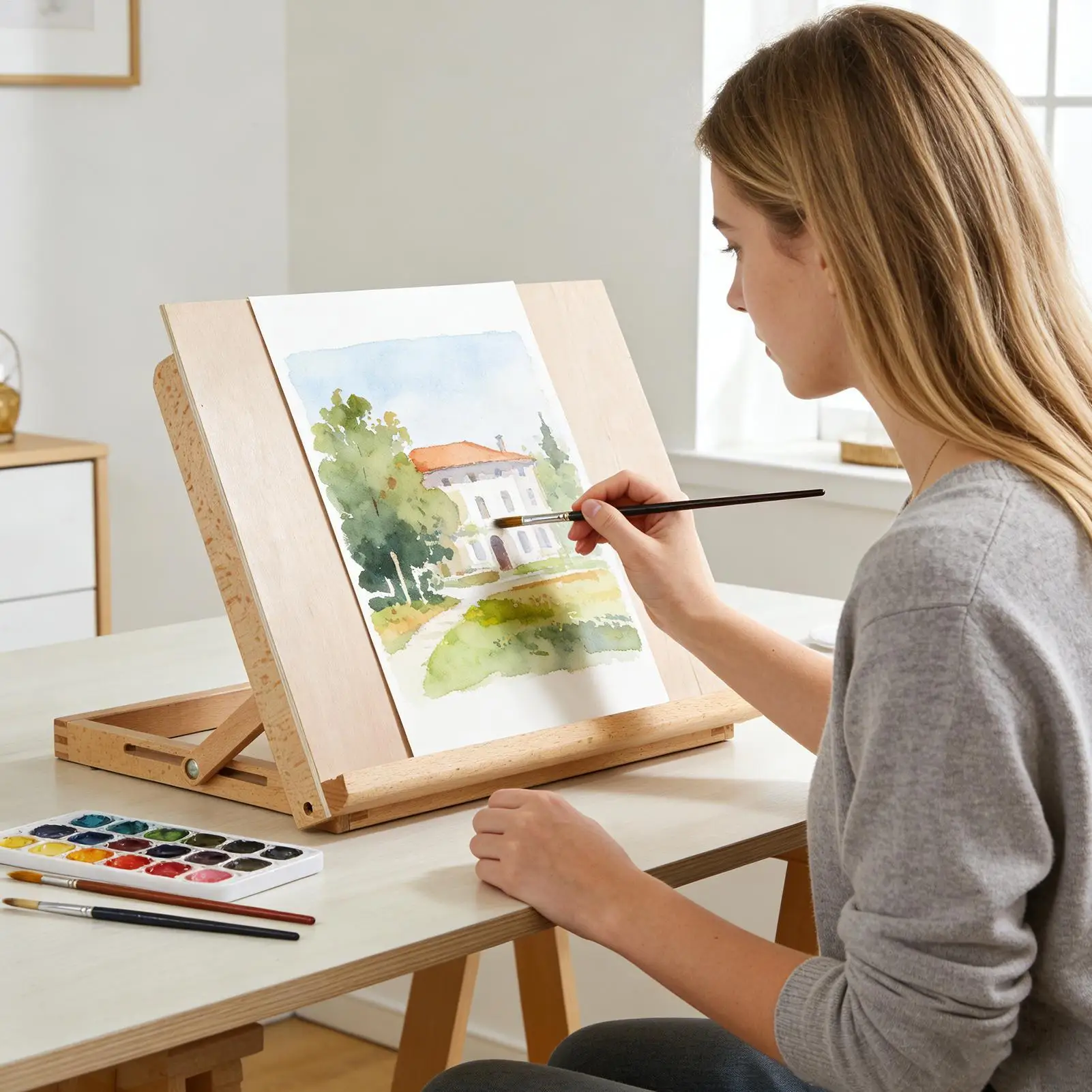 Foldable Tabletop Easel Lightweight Portable Wood Drawing Easel Art Supply Adjustable Sketching Painting Board Students Artist view 4