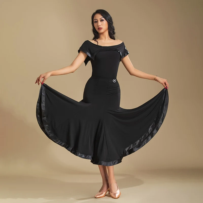 

Новинка 2023 года, костюмы для бальных танцев для женщин, черная большая распашная юбка, одежда для вальса, современных танцев, DN13969