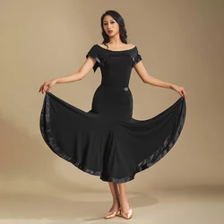 2025 New Ballroom Dance Performance Costumes For Women Black Big Swing Skirt Waltz Dance Modern Dance Competition Wear DN13969