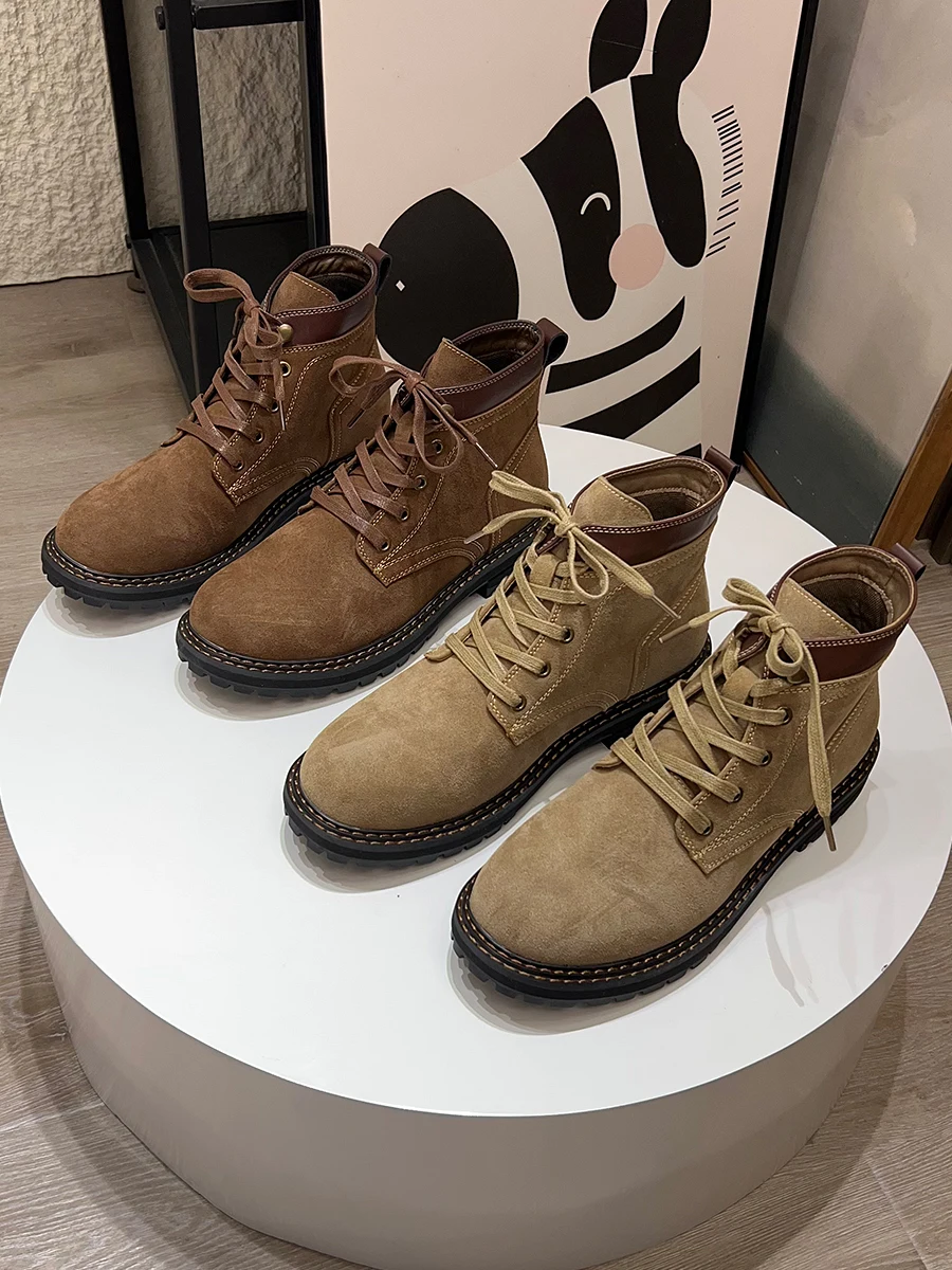 

Retro American Style! Fine Cow Suede! Spring Autumn Men's Outdoor Casual Versatile Trendy Mid-Calf Boots