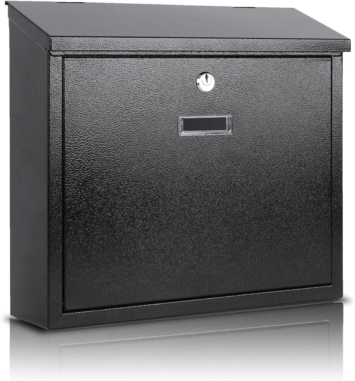 

Locking Mailbox Wall Mounted with Key, Large Capacity Steel Postbox for House, 14.2 x 12.6 x 4 Inch, Black