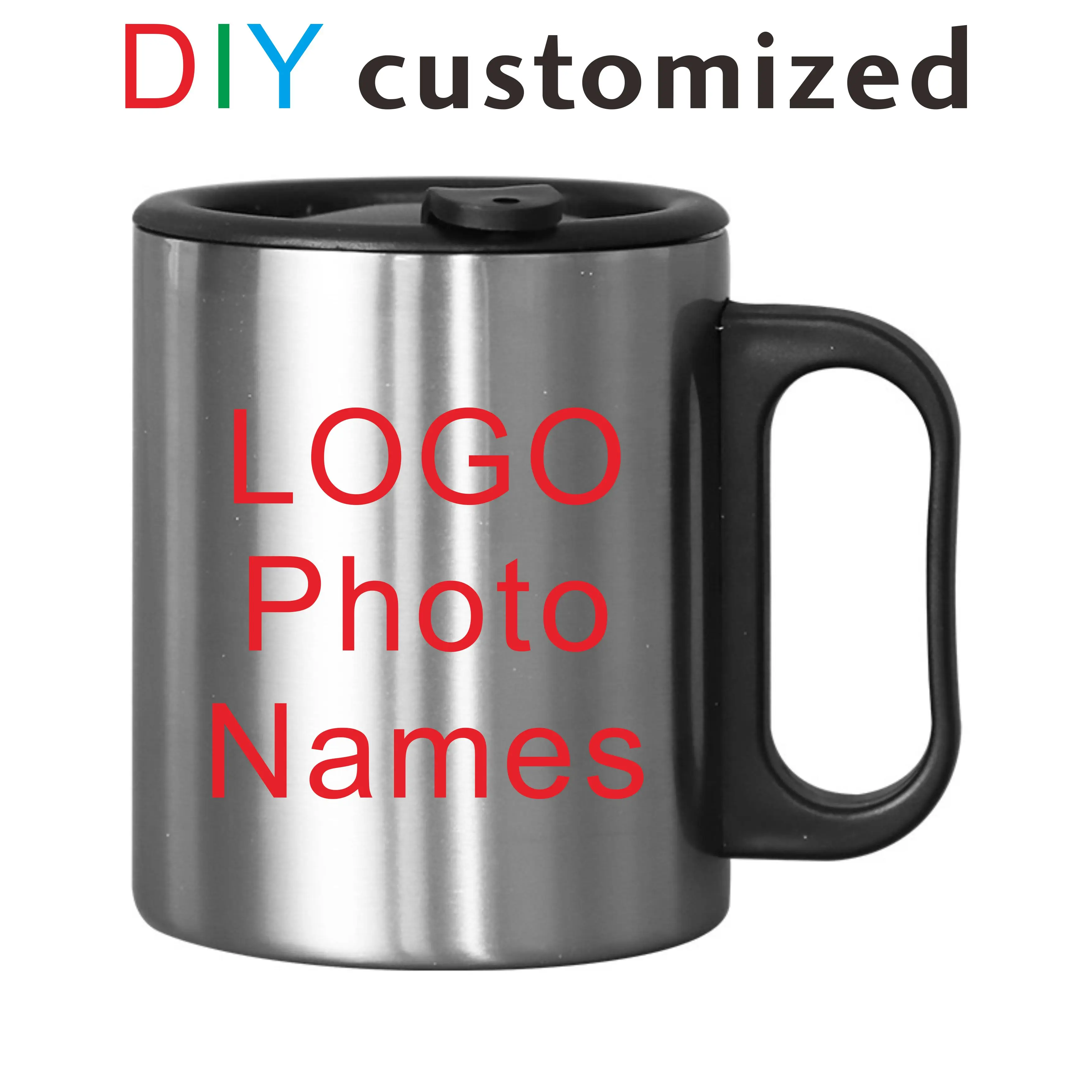 DIY 300ML Steel Coffee Cup with Cap Lid Cover Customized Logo Photo Text Stainless Food Safety Mug Portable Outdoor Office Use