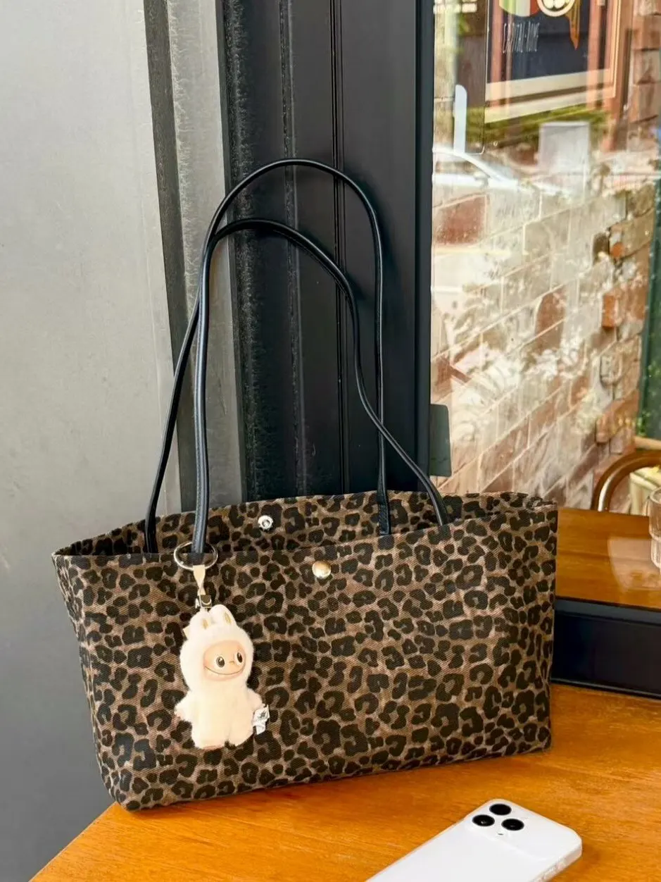 Retro Leopard Print Tote Bag Women's Luxury Versatile Large Capacity Commuter Single Shoulder Bag High-End Sensation  De...
