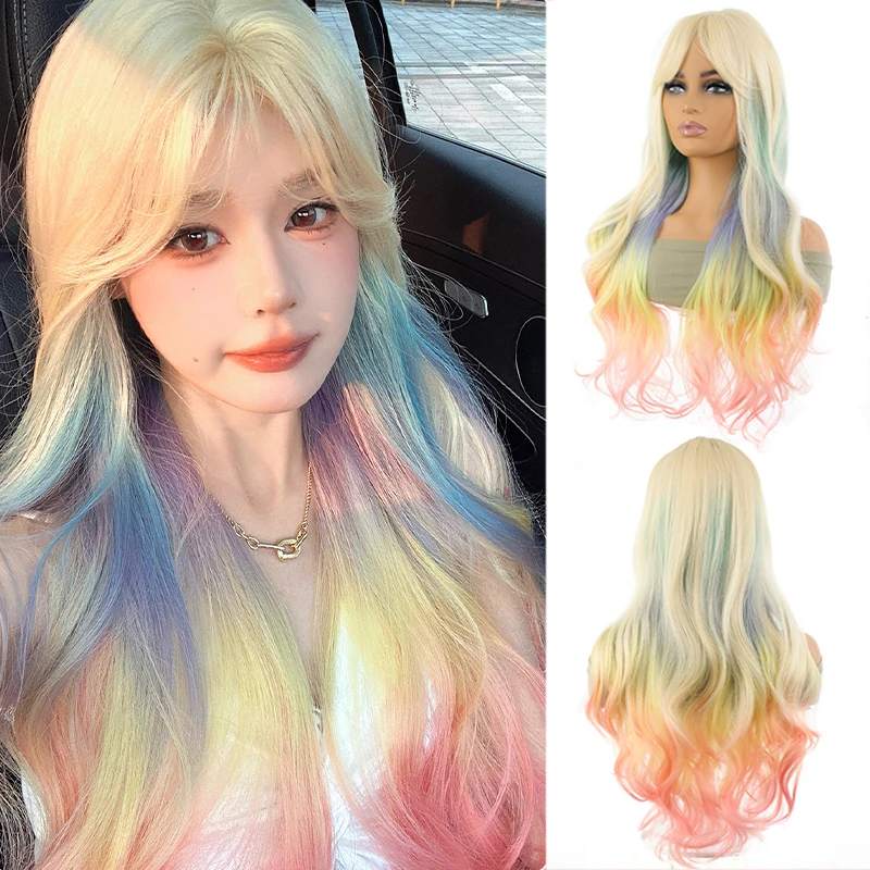 

Парик Гарнитура Женский Лолита Большая Волна Длинные Завитые Волосы Неоновый Градиент Cos Парик Полная Гарнитура Длинные Завитые Волосы