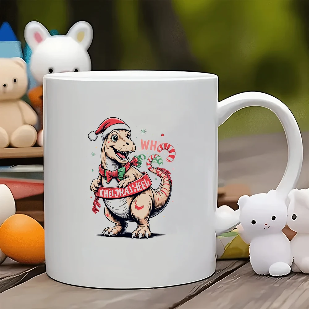 

Cartoon Dinosaur Christmas Hat Mug 11OZ Kids Cup Christmas Gift for Family Office Coffee Cup Joyful Christmas Atmosphere Br