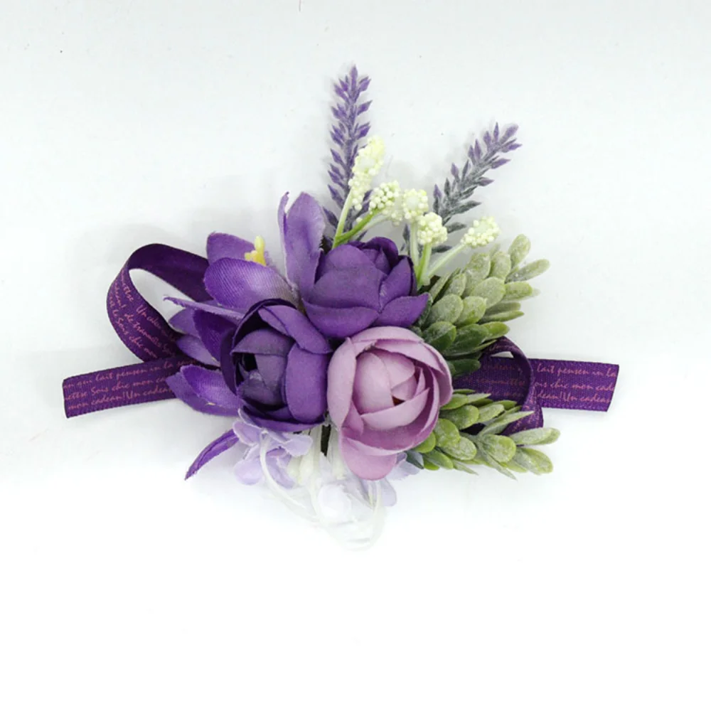 Boutonniere de flores hechas a mano de lavanda para hombre, alfileres de trajes, broche de rosa de seda Artificial, ramillete de fiesta de novia para boda, elegante