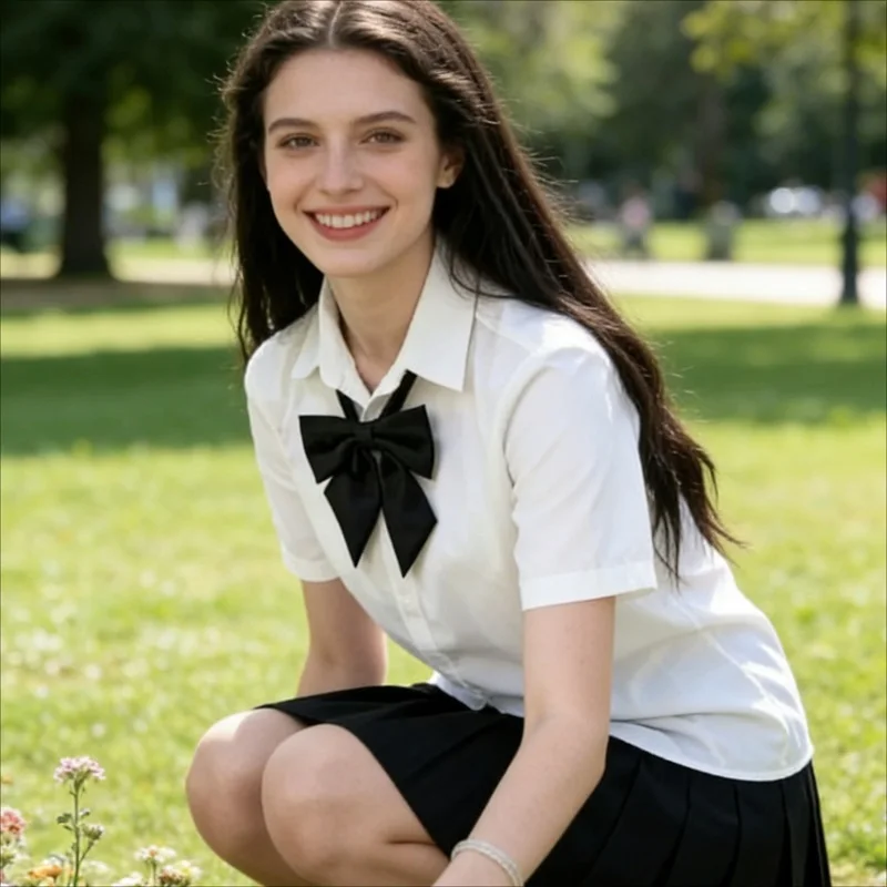 

E-BAIHUI Women's Solid Color Shirt Bow Tie Accessory Lapel Button White Shirts Japanese Woman Casual Loose College Style Top