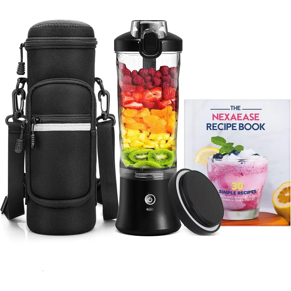 

Portable Blender with Insulated Case, Recipe Book, 20oz Personal Juicer, USB-C Rechargeable Blender Bottle, Travel Lid