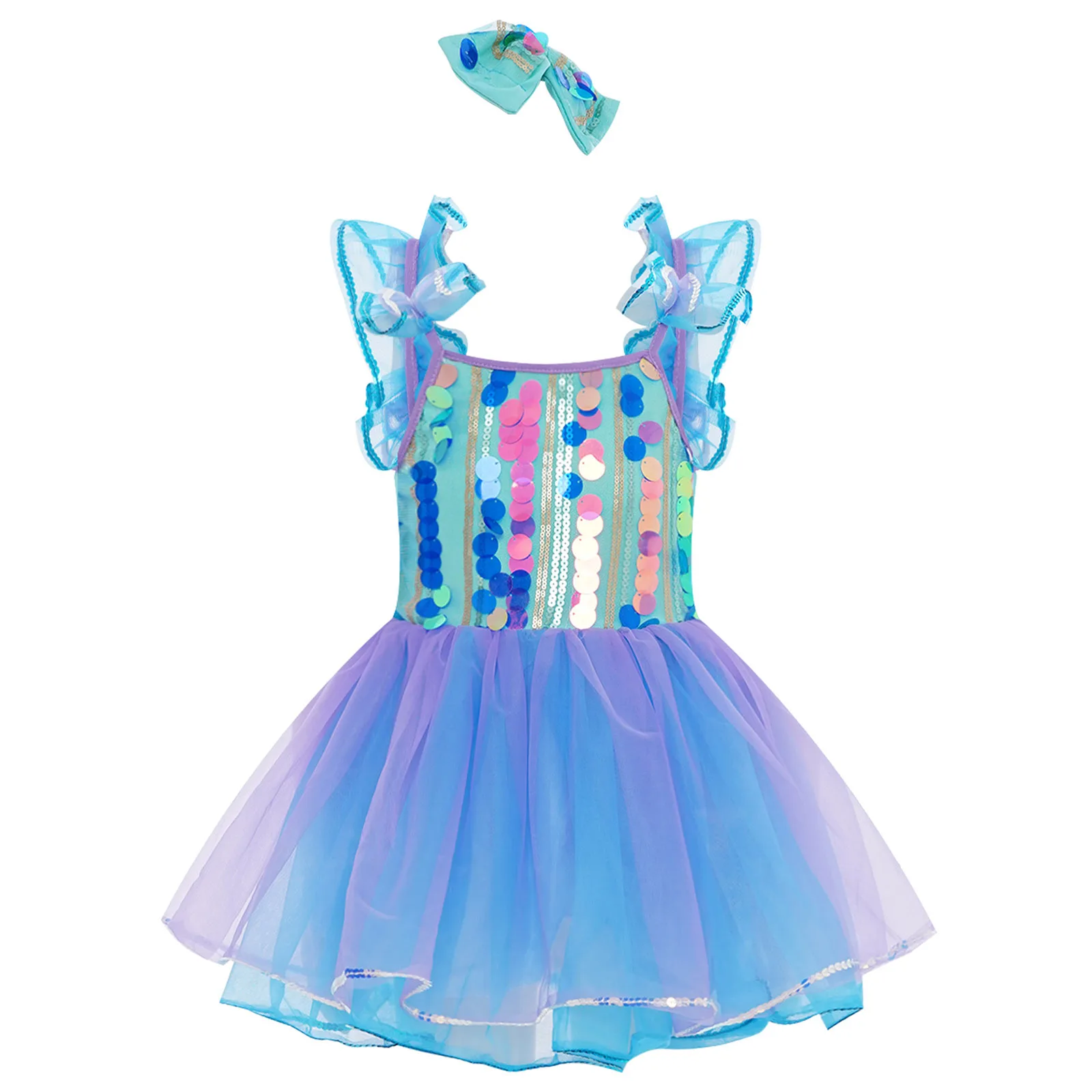 

Halloween Kids Girls Ballet Dance Performance Costume Sleeveless Sequin Bodice Layered Tutu Dress+Bowknot Headwear+Pantyhose