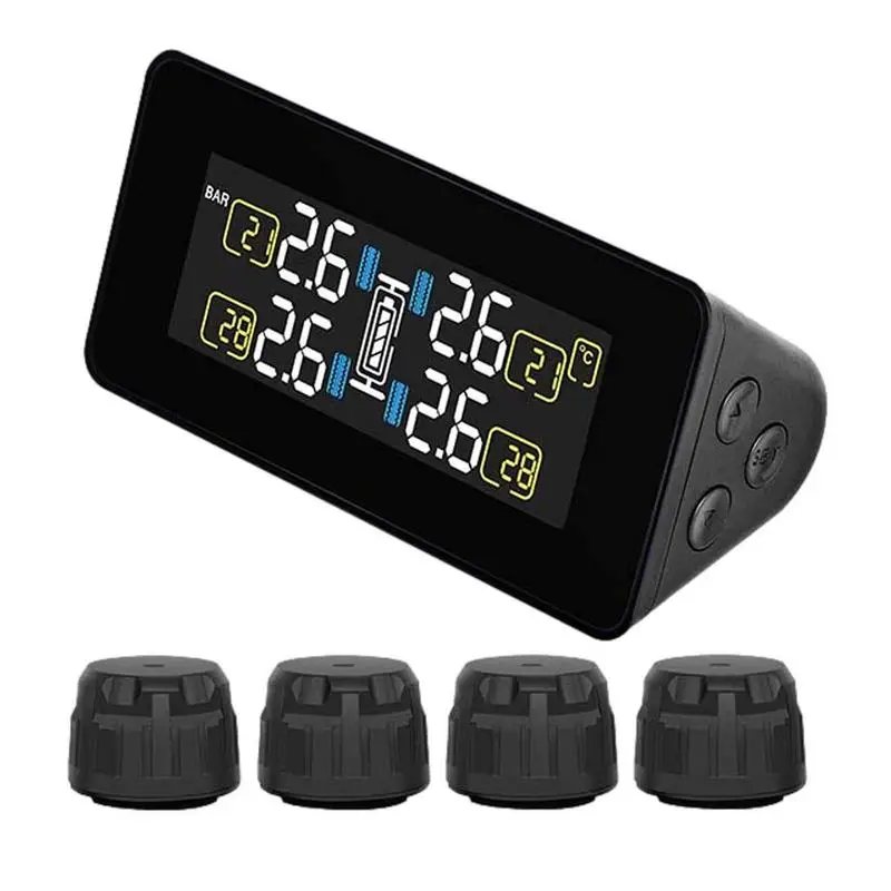 Car TPMS Tire Pressure Monitoring System Solar USB Dual-charge Tire Pressure Detector 0-116psi Super Sensitive With LCD Display