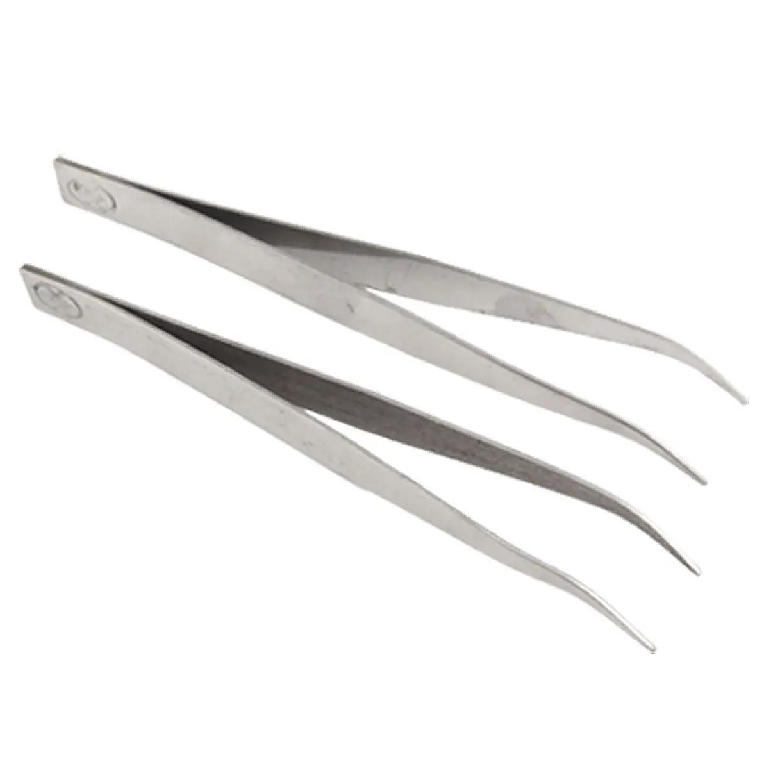 Silver Plating 2Pcs 13cm Long Silver Tone Angled Tip Curved Tweezers Stainless steel High Quality Curved Tip Slanted Tweezer