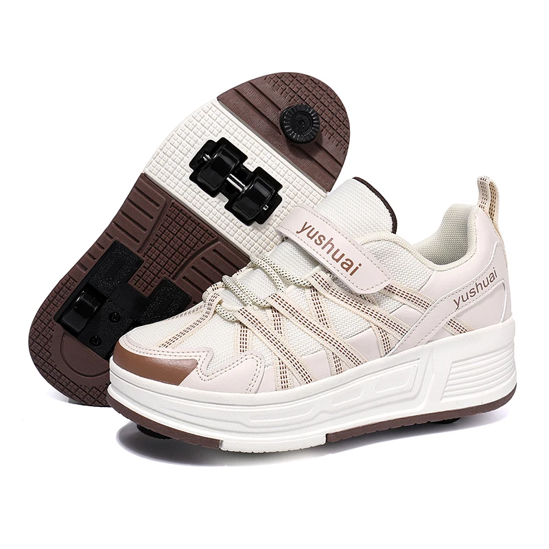 Four-Wheeled Automatic Retractable Invisible Four-Wheeled Walkable Student Skateboarding Shoes for Girls and Boys