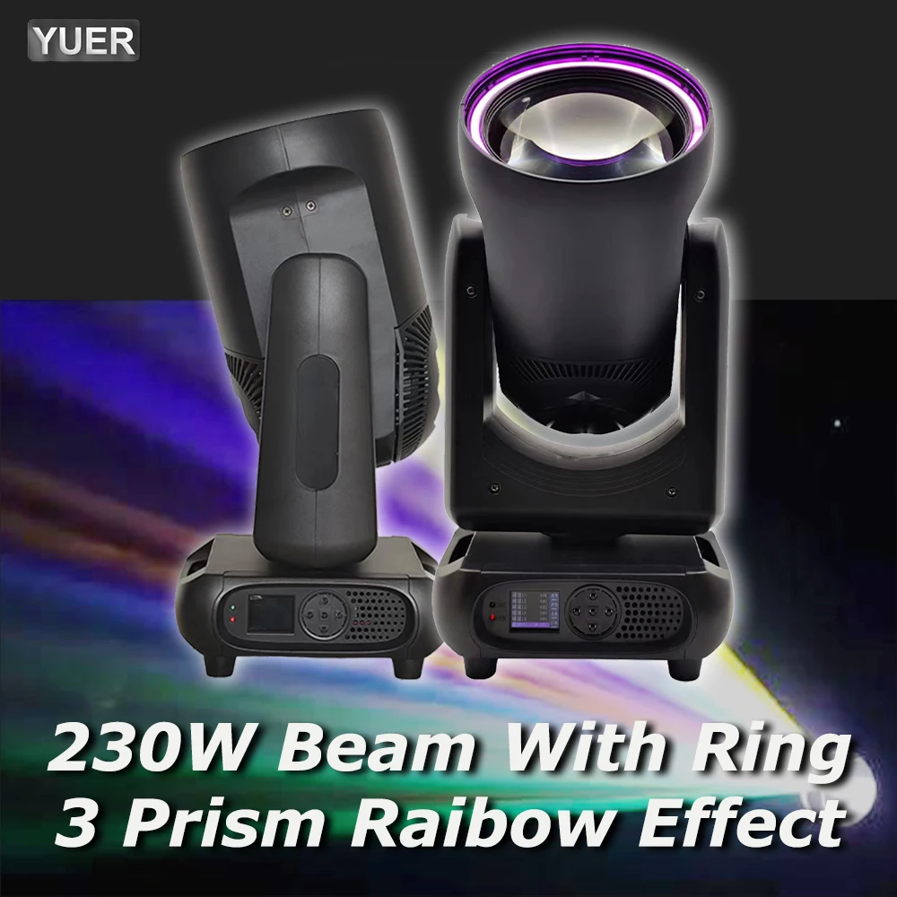 

YUER 230W 7R Beam Moving Head Stage Light With Ring 3 Prism Raibow Effect DMX512 DJ Disco Party Bar Wedding Equipment Led Spot