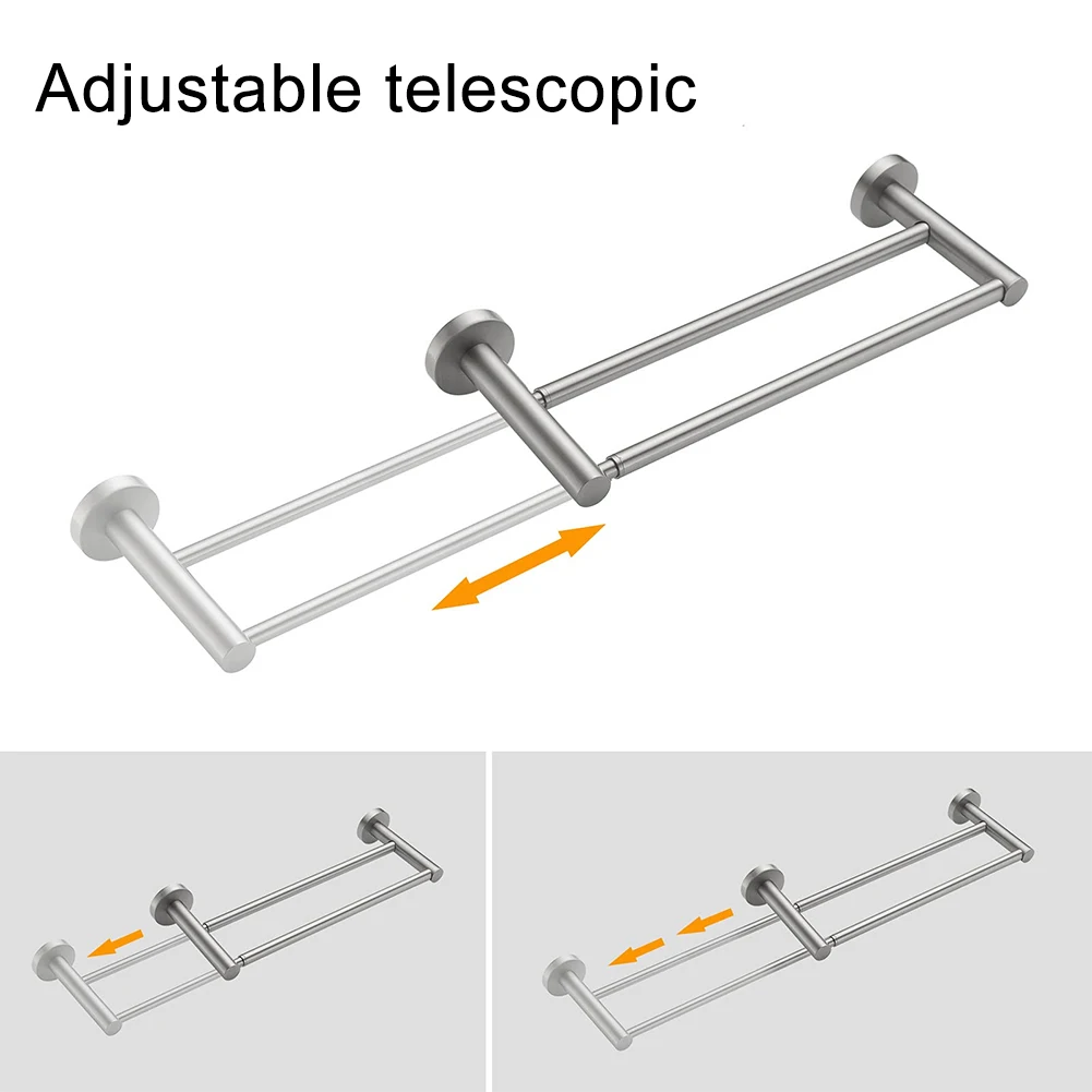 Double Rod Stainless Steel Adjustable Length Bathroom Kitchen Holder Rail Wall Mounted Washroom Modern Towel Bar Durable Hanger