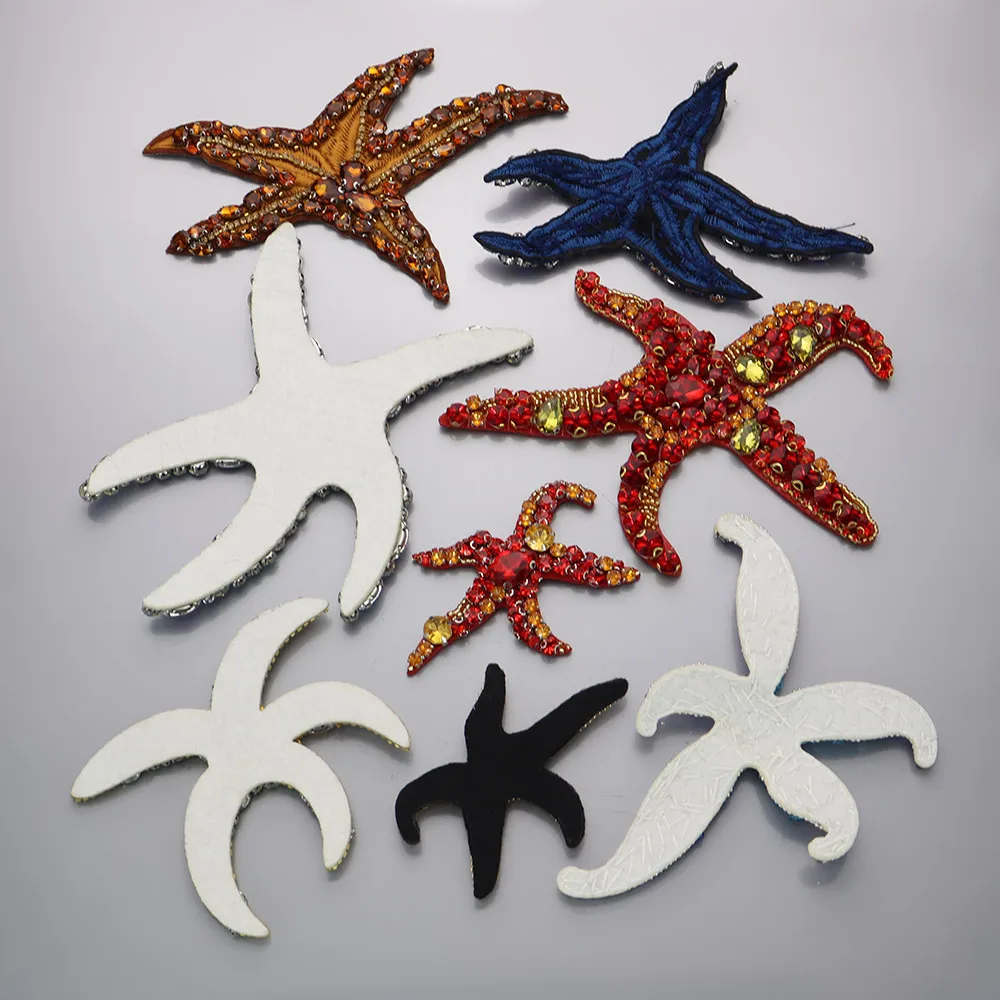 Embroidery beaded Star Patch red blue green Beaded Applique Starfish Clothes Sticker sew on Patches For Clothing Parches Ropa