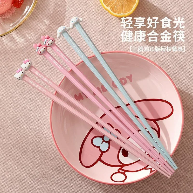 Sanrio Hello Kitty My Melody Cinnamoroll alloy chopsticks new meal-sharing special non-slip couple style cartoon cute chopsticks