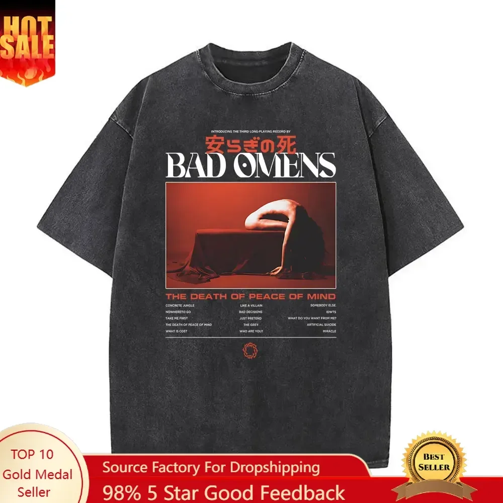 Washed Vintage Bad Omens Band Tshirt THE DEATH OF PEACE OF MIND T-shirts Men Women Oversized T Shirt Men's Rock Gothic T-shirt