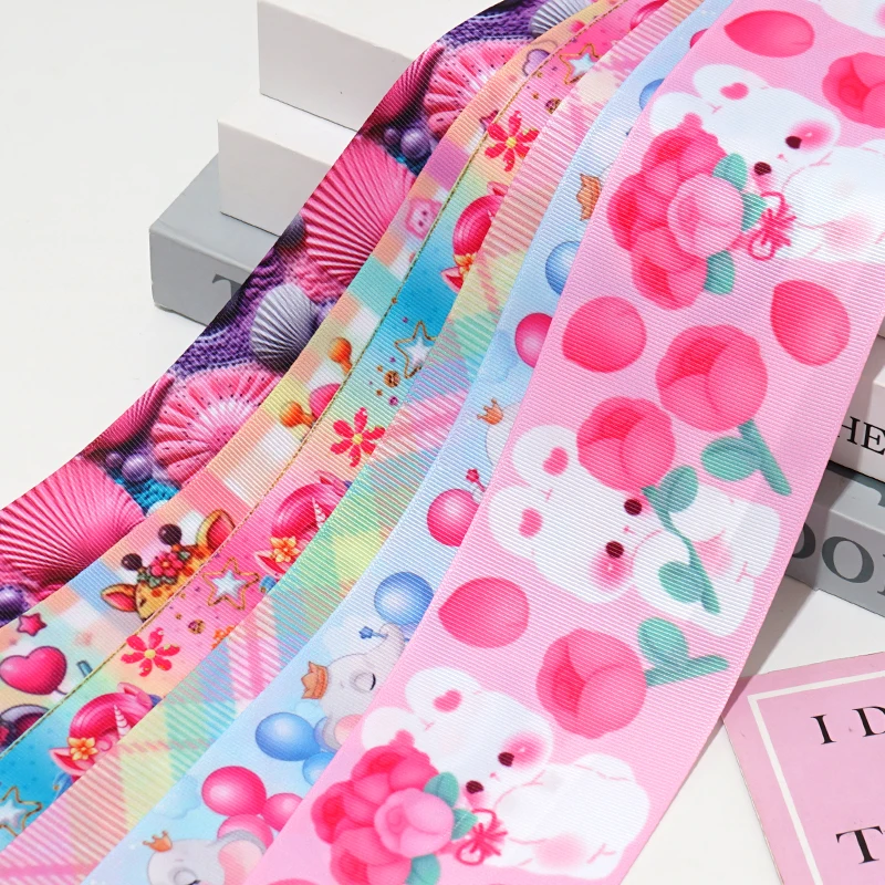 DIY Cartoon Animal Rabbit Elephant Printed Satin Grosgrain Ribbon For Craft Supplies Sewing Accessories 5 Yards. 92222 image 2