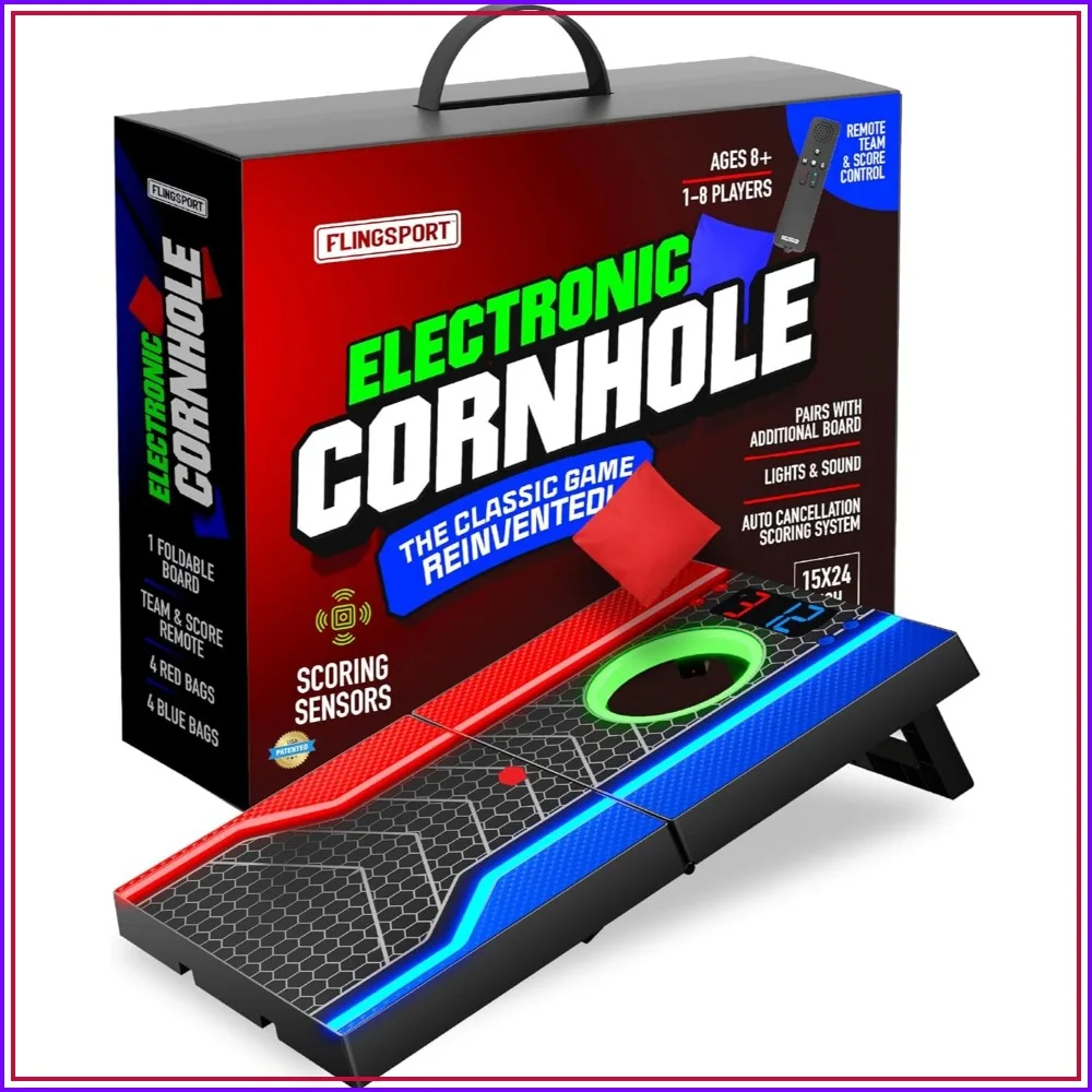

Auto-Scoring Cornhole Board Set, 6 Game Modes, LED Lights, 8 Bean Bags, Indoor/Outdoor Fun for All Ages
