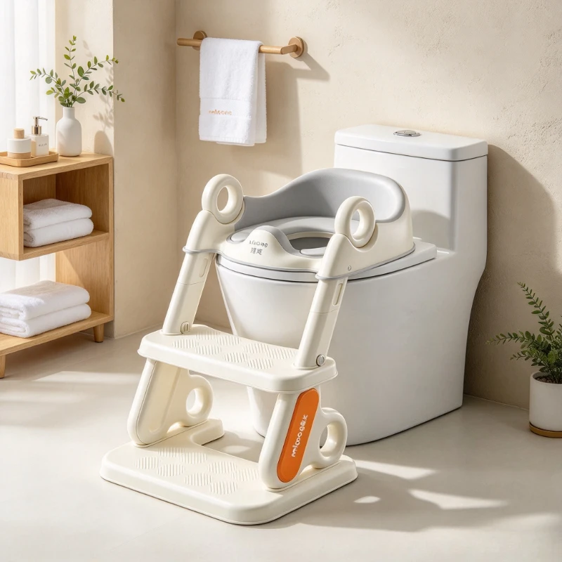 Toddler Toilet Step Stool, Foldable Potty Training Ladder with Backrest and Anti Slip Design for Kids Bathroom Use
