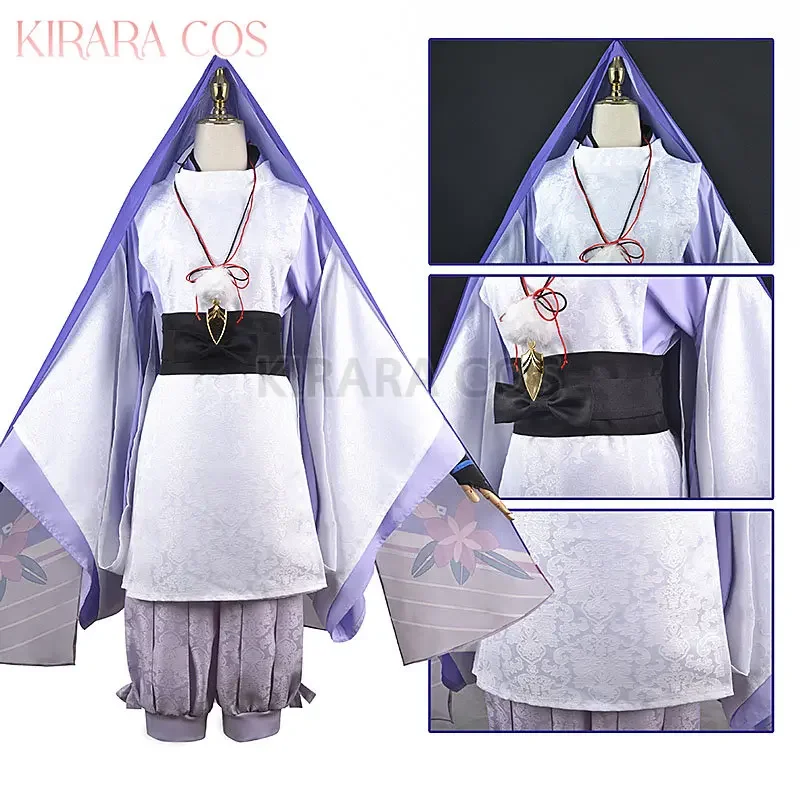 Scaramouche Cosplay Kostüm Perücke tiefblau Genshin Impact Cosplay Wanderer weiß Kimono Anzüge Kostüme komplettes Set