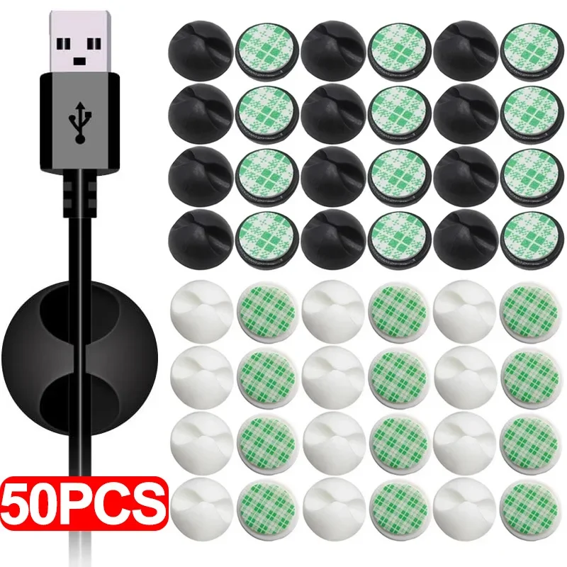 5/50pcs Cable Hub Clip Manager Round Fixing Wire Holder Clamp Car Dashboard Office Desk Organizer Self-Adhesive Fixed Clasp