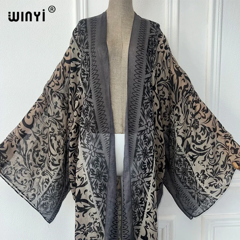 WINYI Africa wzór w cętki letnie kimono sukienka maxi okrycie plażowe sweter boho seksowny płaszcz abayas kaftan stroje plażowe kobiet