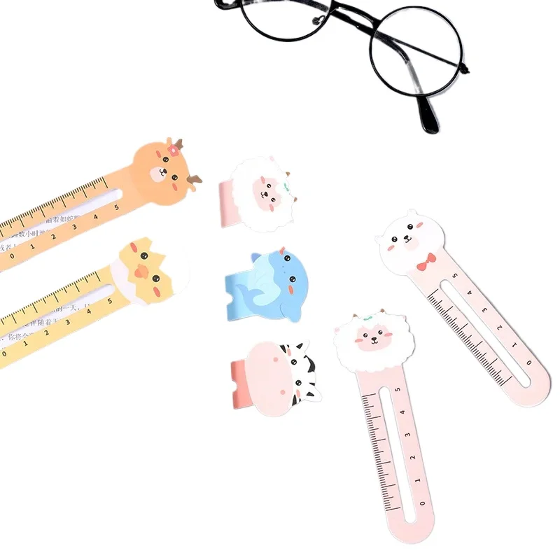 50pcs Cartoon Cute Animal Paper Bookmarks Card Suit Mini Ruler Bookmarks Markers Clip Student Creative Stationery Gift Awards