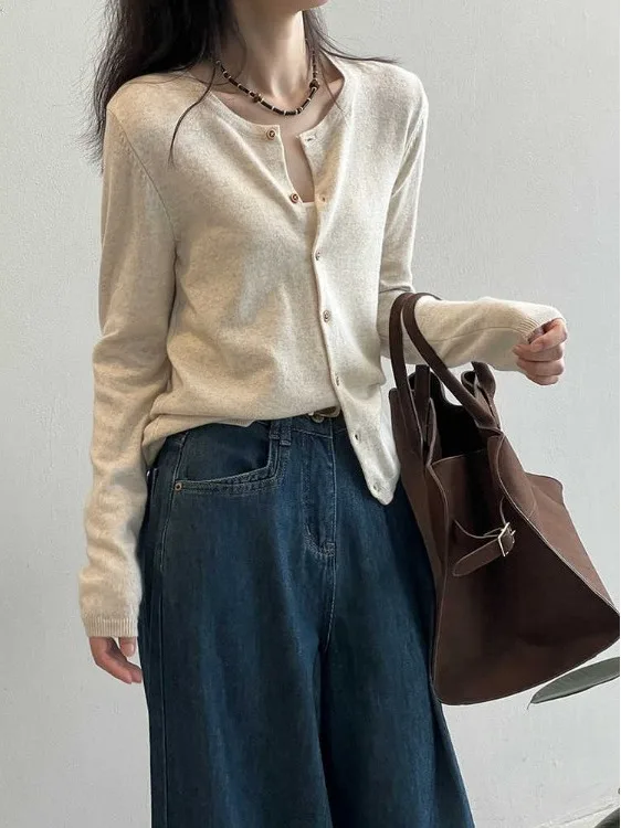 

Korean Sle Soft Knitted Single Button ort Cardigan Women's Faionable Versatile round Ne Coat Spring Autumn New Arrival