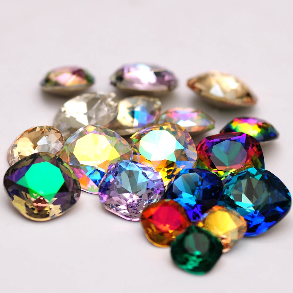 Glitter 10pcs Moonlight 5A Quality Glass Rhinestones Cushion Cut DIY Nail Art Accessories Decoration Crystal Stones