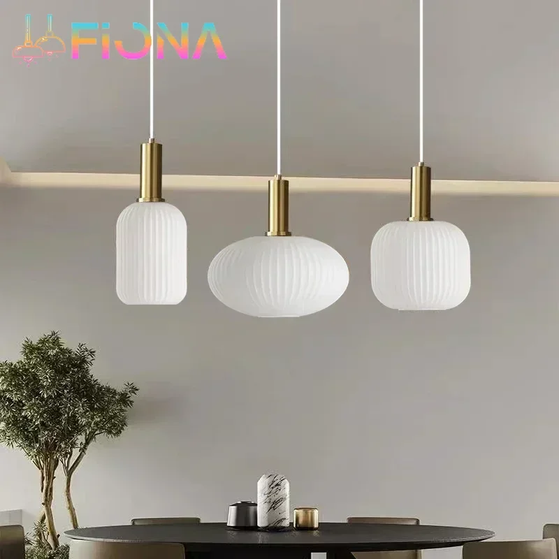 

Modern White Glass LED Pendant Lamp Hanging Chandeliers Lighting Fixture Dining Room Kitchen Home Droplight Bedroom Bedside Lamp