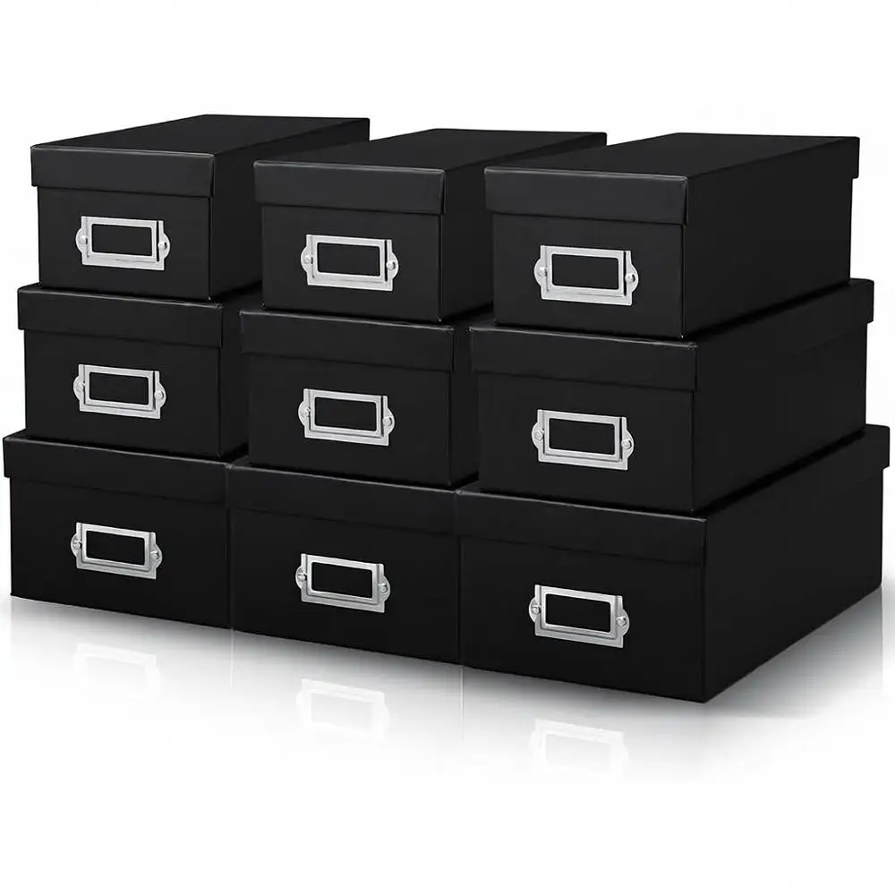 

Складные коробки для хранения с крышками, картонные органайзеры, держатели для золотых этикеток, декор для дома, организация хранения, черный цвет