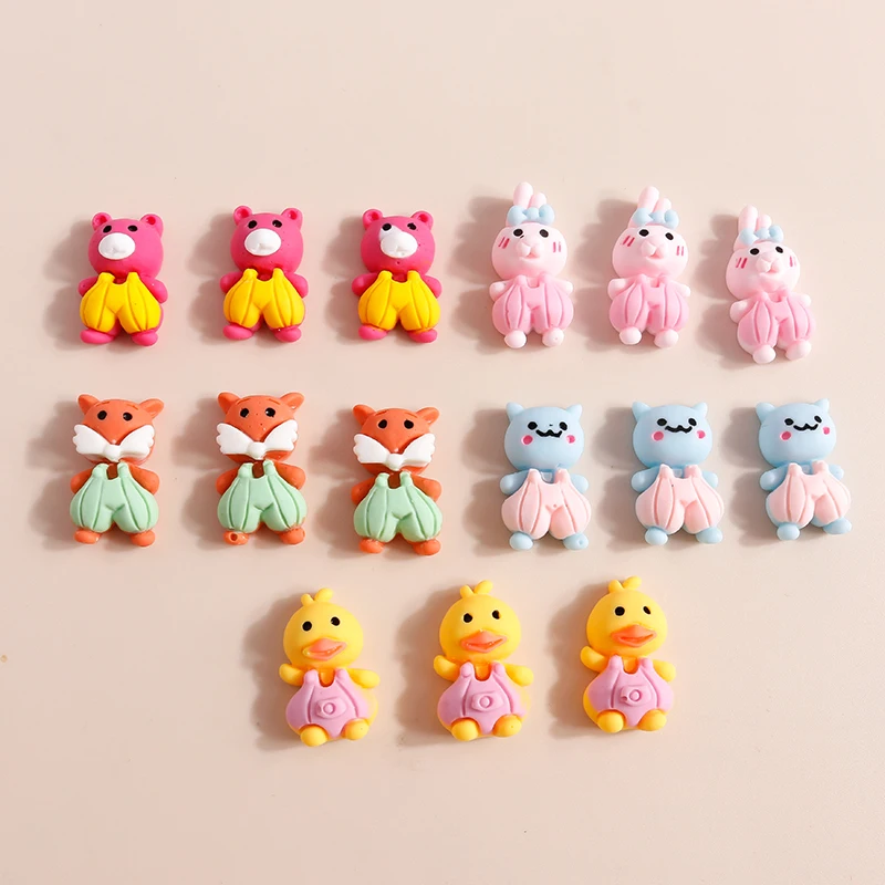 

Leslie 10pcs Cute Bear Bird Fox Duck Charms Resin Flatback Cabochon Accessories Decoration for Nail Art Hair Bows Phone Case