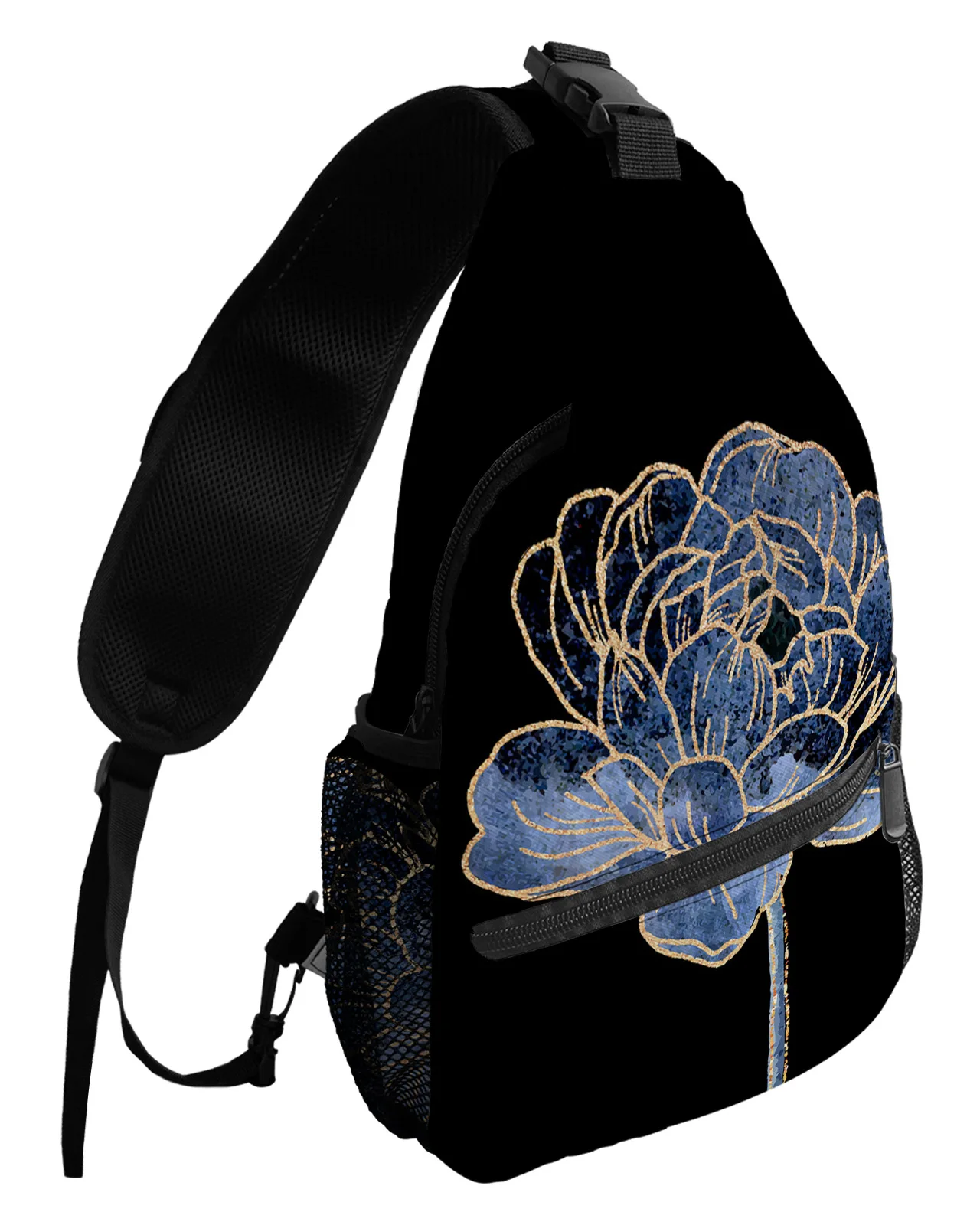 Blue Flower Abstract Art Chest Bag for Men Women Casual Crossbody Bag Outdoor Travel Climb Waterproof Sling Bag