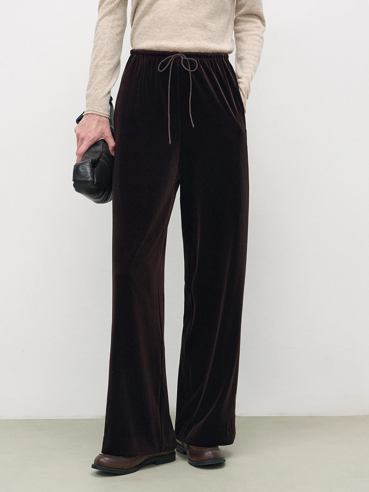 

Loose Fit Velvet Casual Pants Women's Floor-Length Drapey Brown Straight Leg Pants Comfortable Feel Autumn Season