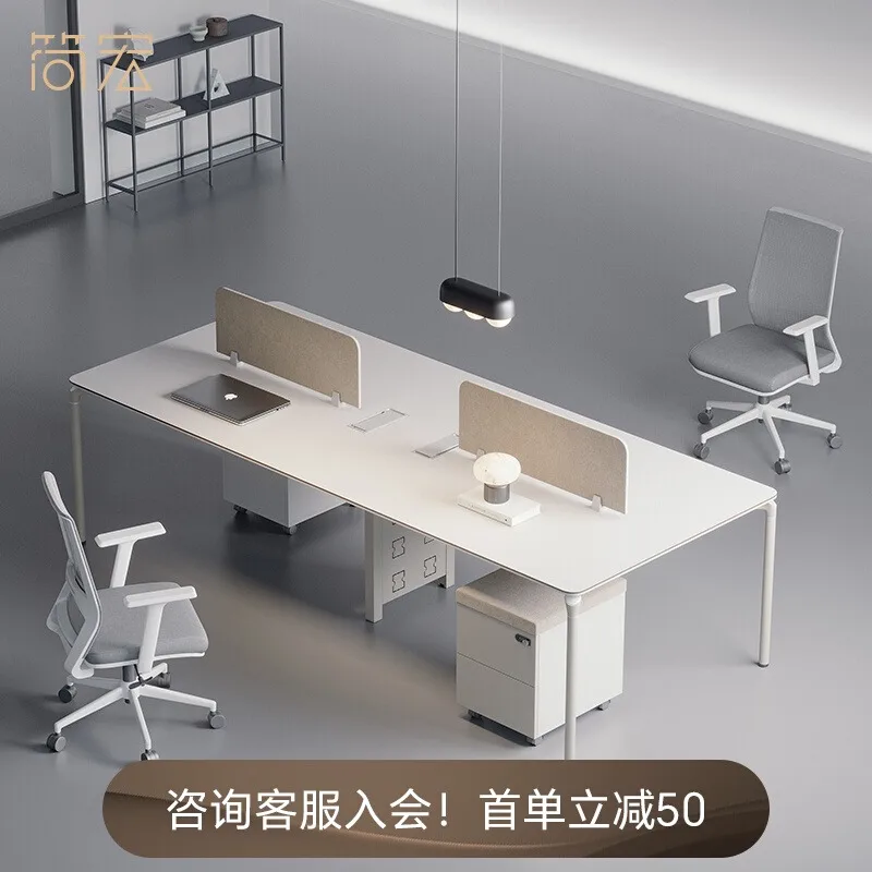 Company staff desk simple modern workstation staff 4/6 person office white table and chair combination
