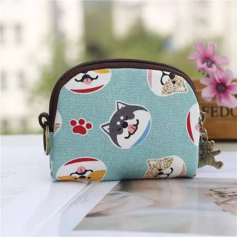 Cartoon Prints Canvas Coin Purse Women's Lipstick Card Organizer Multifunctional Key Pouch Sanitary Napkin Storage Bag