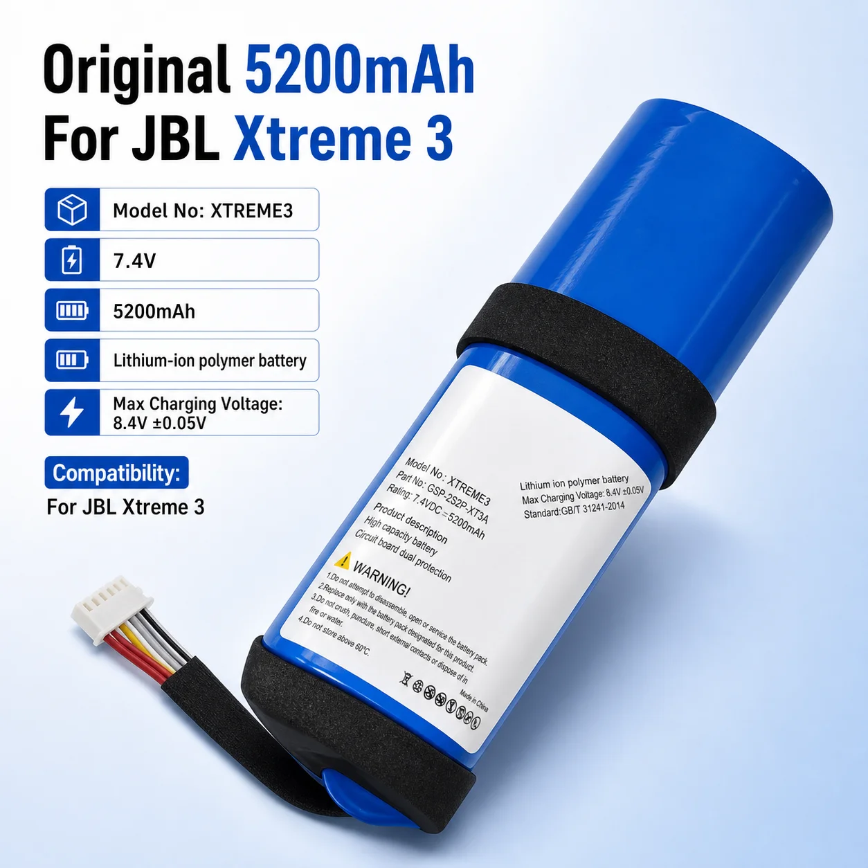 Replacement Battery 5200mAh GSP‑2S2P‑XT3A for JBL Xtreme 3 Xtreme3 Wireless Bluetooth Speaker Repair Battery Pack Replacement